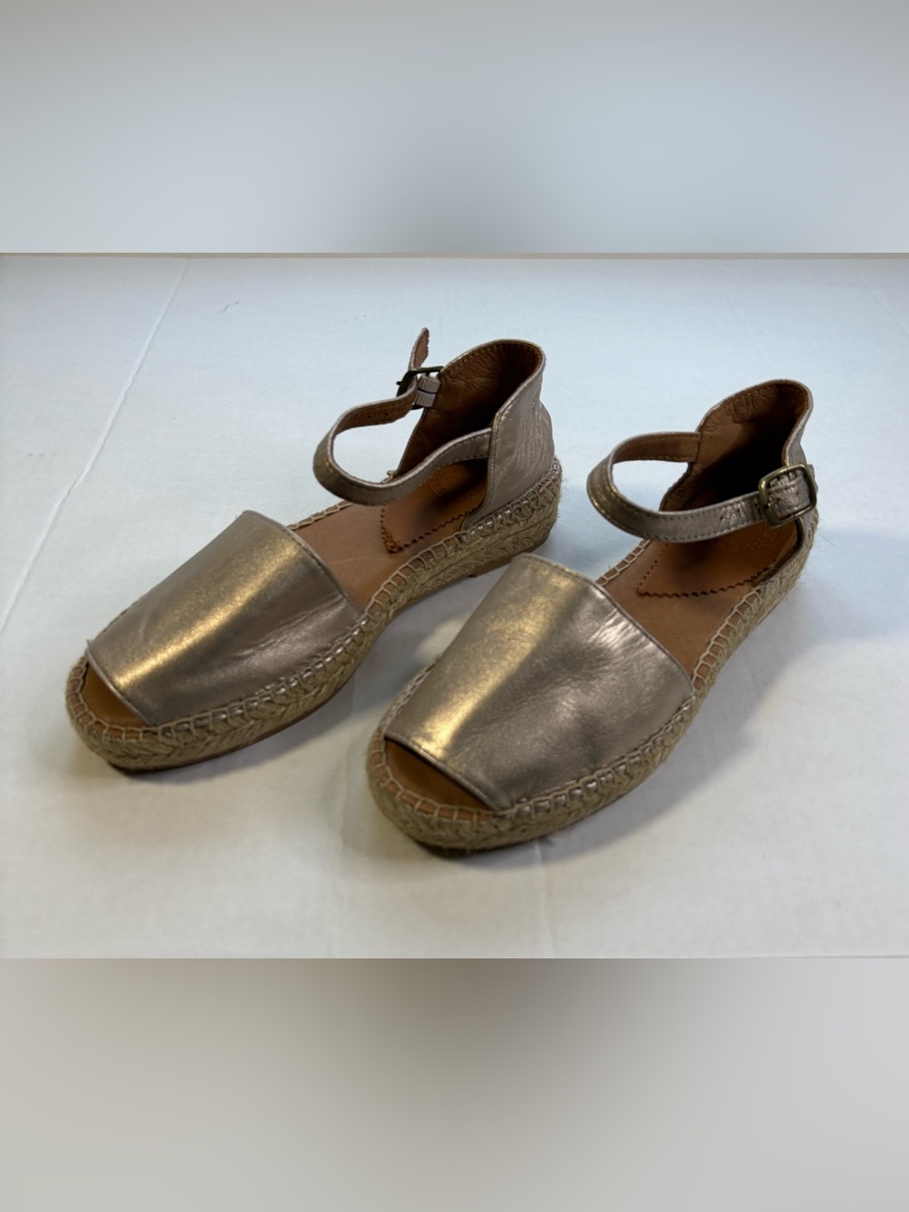 Penelope Chilvers Metallic Pewter Leather Espadrille Wedge Sandals 39